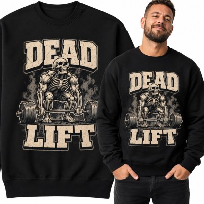 Bluza męska bez kaptura - „Dead Lift” szkielet z sztangą na siłownię