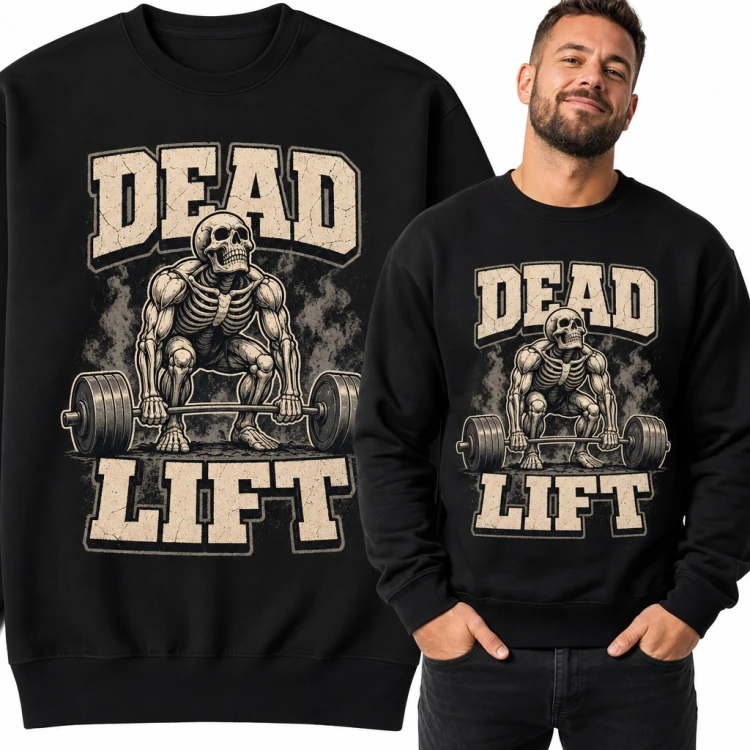Bluza męska bez kaptura - „Dead Lift” szkielet z sztangą na siłownię