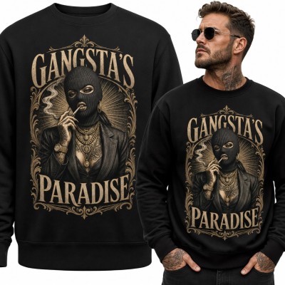 Bluza męska bez kaptura - „Gangsta's Paradise” kobieta w kominiarce ze złotymi łańcuchami