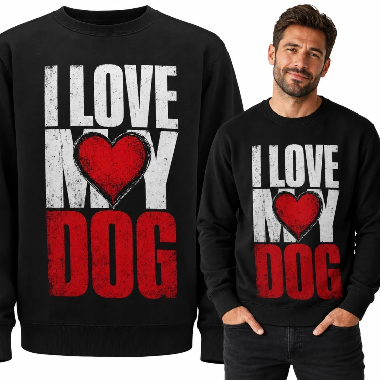Bluza męska bez kaptura „I love my dog” z czerwonym sercem dla psiarza