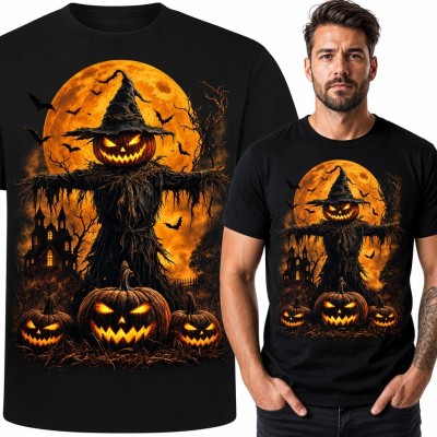 Koszulka męska na Halloween - dyniowy strach na wróble