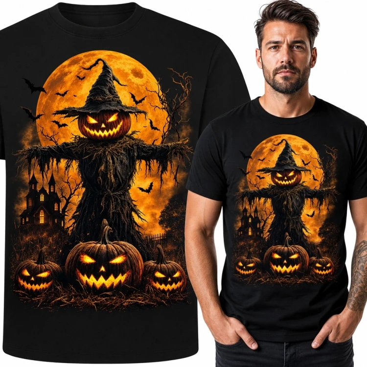 Koszulka męska na Halloween - dyniowy strach na wróble