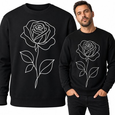Bluza męska bez kaptura - minimalistyczna róża line art z liśćmi