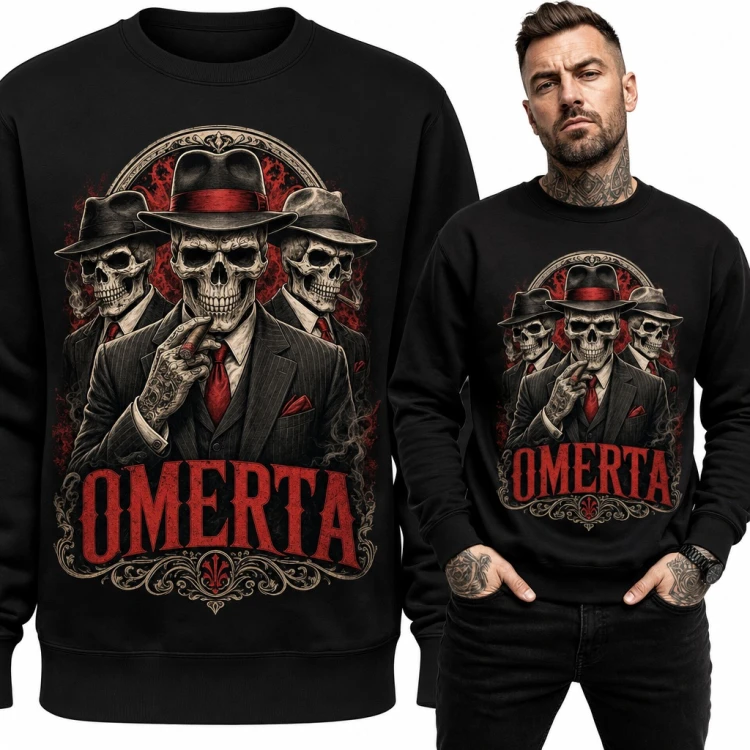 Bluza męska bez kaptura - „Omerta” trzy czaszki mafiosów w kapeluszach