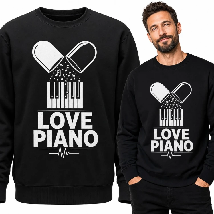 Bluza męska bez kaptura - „Love piano” z kapsułką nut dla pianisty