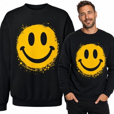 Bluza męska bez kaptura - żółty smiley z rozbryzgami farby w stylu graffiti