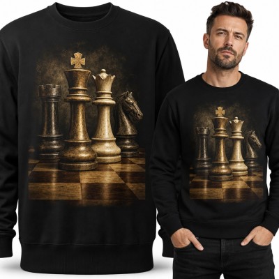 Bluza męska bez kaptura - figury szachowe na szachownicy w stylu vintage dla szachisty