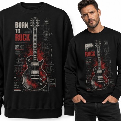Bluza męska bez kaptura „Born to Rock” - gitara elektryczna w stylu blueprint