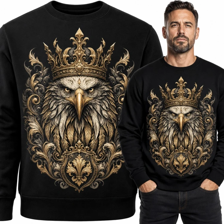 Bluza męska bez kaptura - orzeł w złotej koronie z herbem i barokowymi ornamentami