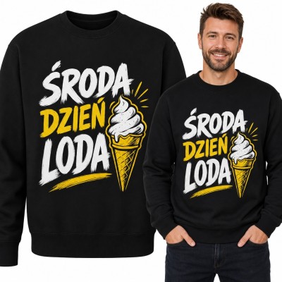 Bluza męska bez kaptura - „Środa dzień loda” z rożkiem lodów