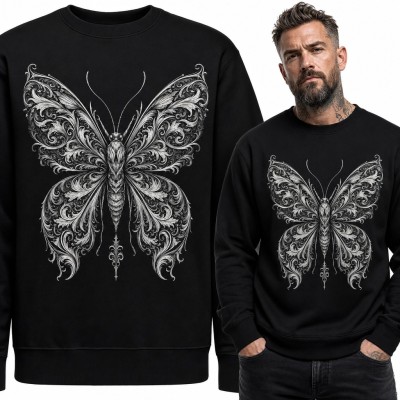 Bluza męska bez kaptura - ornamentalny motyl w barokowe zawijasy