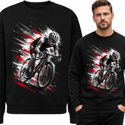 Bluza męska bez kaptura - kolarz szosowy w kasku na rowerze dla rowerzysty
