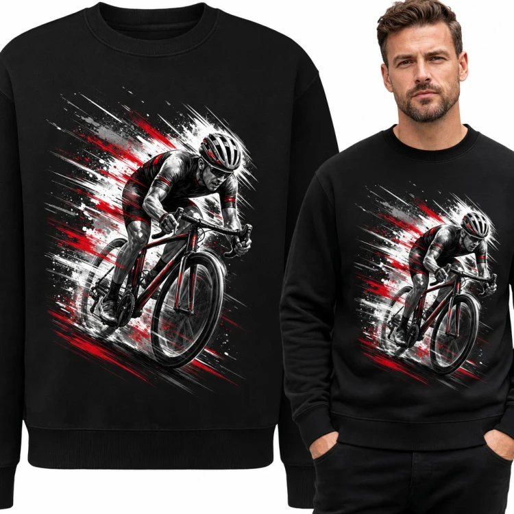 Bluza męska bez kaptura - kolarz szosowy w kasku na rowerze dla rowerzysty