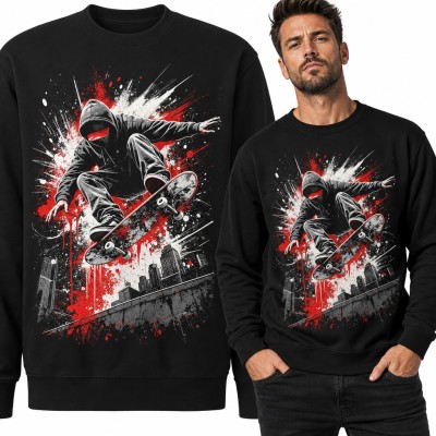 Bluza męska bez kaptura - skater w kapturze na deskorolce w stylu graffiti