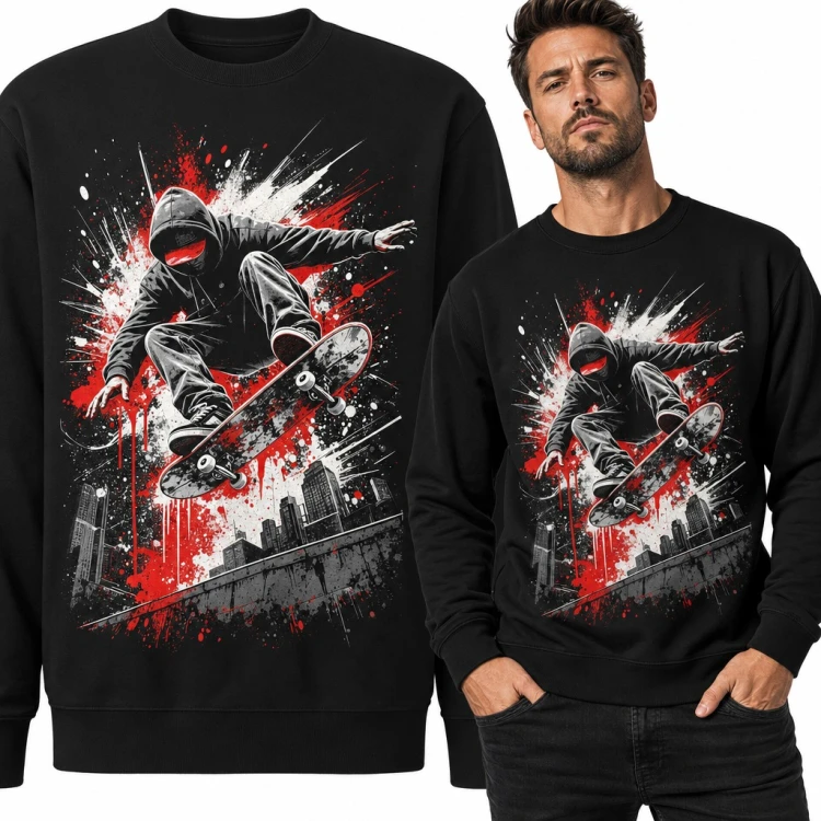 Bluza męska bez kaptura - skater w kapturze na deskorolce w stylu graffiti
