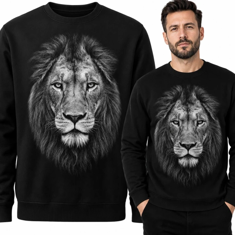 Bluza męska bez kaptura - realistyczna głowa lwa z bujną grzywą