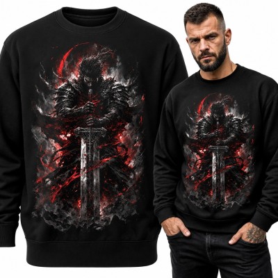 Bluza męska bez kaptura - mroczny wojownik z dwuręcznym mieczem dla fana dark fantasy