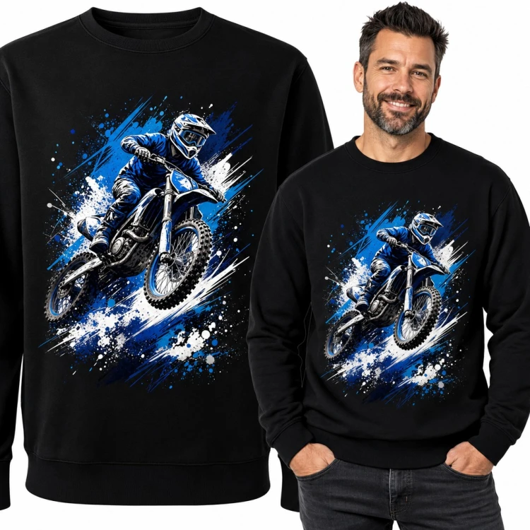 Bluza męska bez kaptura - motocross, zawodnik w skoku na crossie