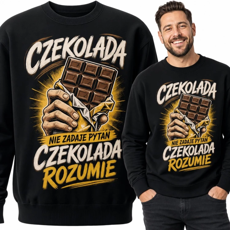 Bluza męska bez kaptura - „Czekolada nie zadaje pytań, czekolada rozumie” dla łasucha