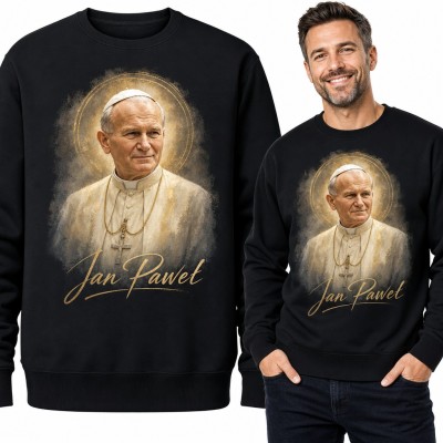 Bluza męska bez kaptura - „Jan Paweł” portret papieża w złotej aureoli