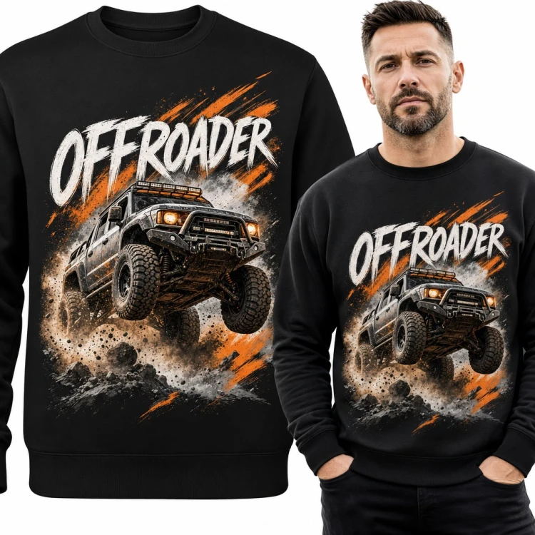 Bluza męska bez kaptura - terenowy pickup 4x4 w skoku i napis „Offroader”