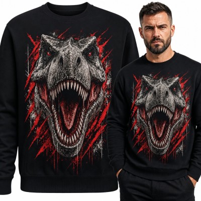 Bluza męska bez kaptura - ryczący T-Rex z czerwonymi oczami
