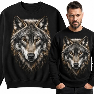 Bluza męska bez kaptura - realistyczna głowa wilka z bursztynowymi oczami
