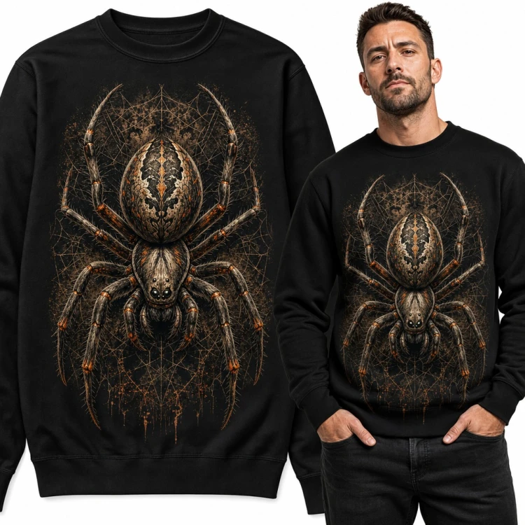 Bluza męska bez kaptura - realistyczny pająk krzyżak na pajęczynie