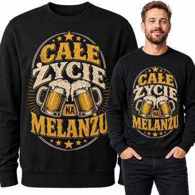 Bluza męska bez kaptura - „Całe życie na melanżu” z kuflami piwa