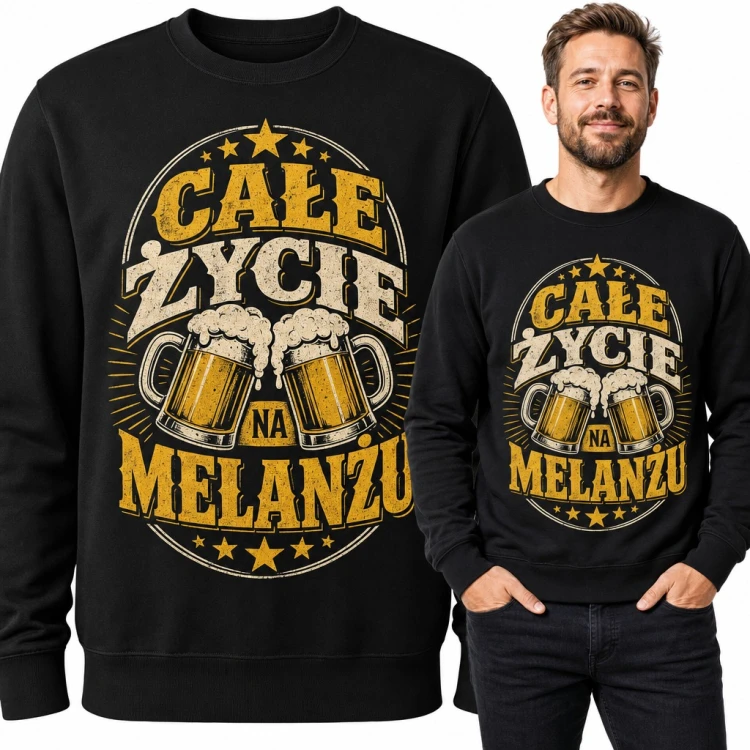 Bluza męska bez kaptura - „Całe życie na melanżu” z kuflami piwa