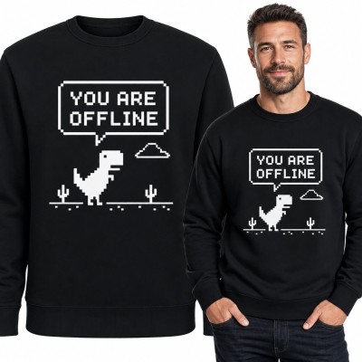 Bluza męska bez kaptura - pikselowy dinozaur z gry Chrome „You are offline”