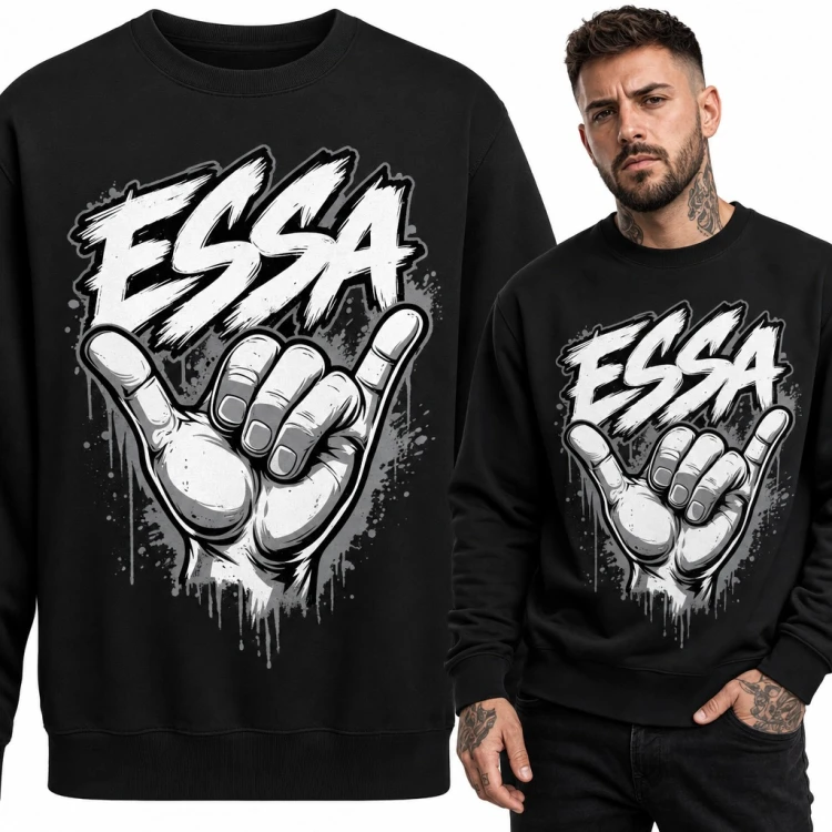 Bluza męska bez kaptura - „Essa” z gestem shaka w stylu graffiti