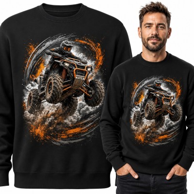 Bluza męska bez kaptura - quad ATV w skoku przez błoto dla quadowca
