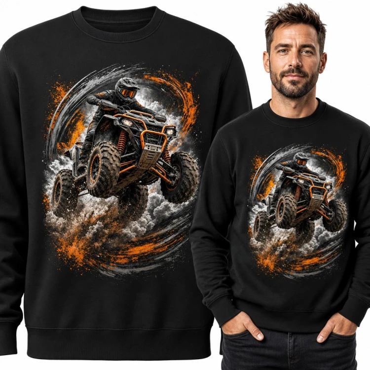 Bluza męska bez kaptura - quad ATV w skoku przez błoto dla quadowca
