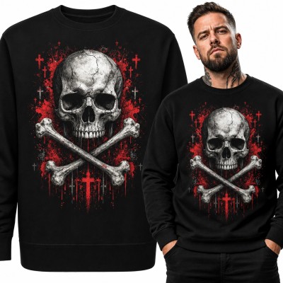 Bluza męska bez kaptura - czaszka ze skrzyżowanymi piszczelami i czerwonymi krzyżami