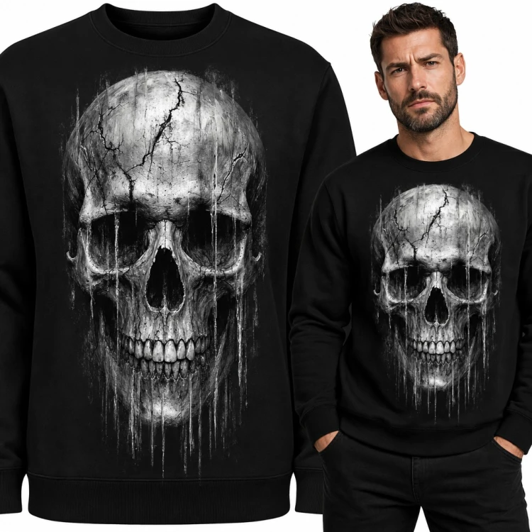 Bluza męska bez kaptura - pęknięta czaszka z ociekającą farbą