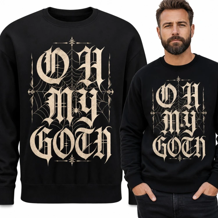 Bluza męska bez kaptura - „Oh my goth” gotyckim pismem z pajęczyną