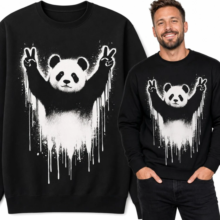 Bluza męska bez kaptura - panda graffiti ze znakiem pokoju