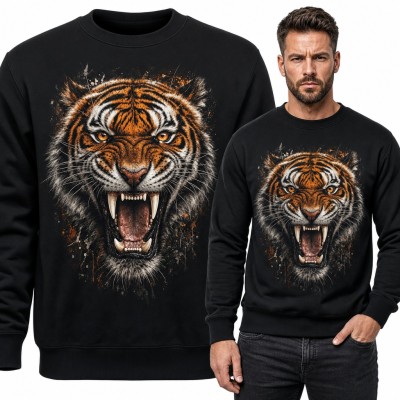 Bluza męska bez kaptura - ryczący tygrys z odsłoniętymi kłami