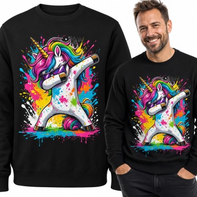 Bluza męska bez kaptura - tańczący jednorożec dab w okularach i plamach farby
