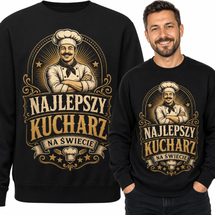 Bluza męska bez kaptura „Najlepszy kucharz na świecie” - szef kuchni w czapie retro