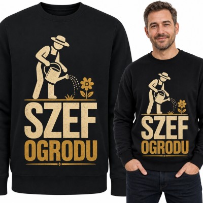 Bluza męska bez kaptura - ogrodnik z konewką i napis „Szef ogrodu”