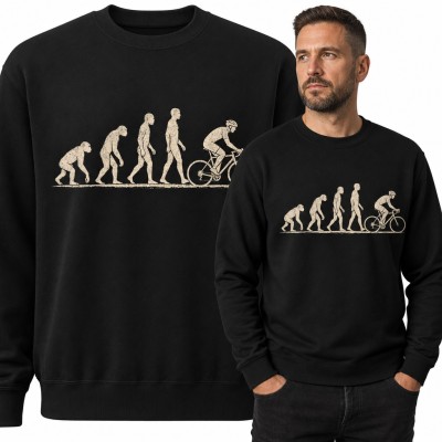 Bluza męska bez kaptura - od małpy do rowerzysty, zabawna ewolucja kolarstwa