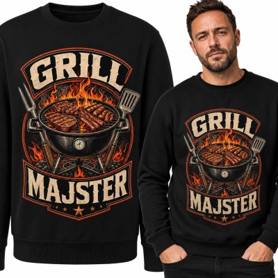Bluza męska bez kaptura „Grill majster” - grill ze stekiem i kiełbaskami