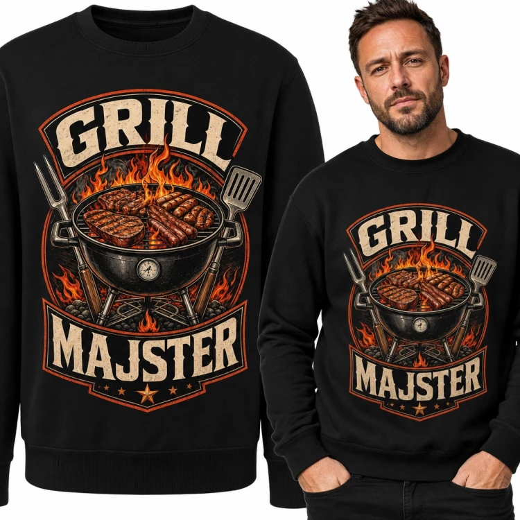 Bluza męska bez kaptura „Grill majster” - grill ze stekiem i kiełbaskami