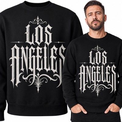 Bluza męska bez kaptura - „Los Angeles” gotyckie liternictwo chicano z ornamentem