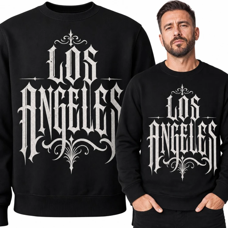 Bluza męska bez kaptura - „Los Angeles” gotyckie liternictwo chicano z ornamentem