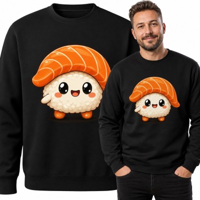 Bluza męska bez kaptura - uśmiechnięte sushi nigiri z łososiem kawaii