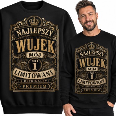 Bluza męska bez kaptura - „Najlepszy wujek” na złotej etykiecie z koroną