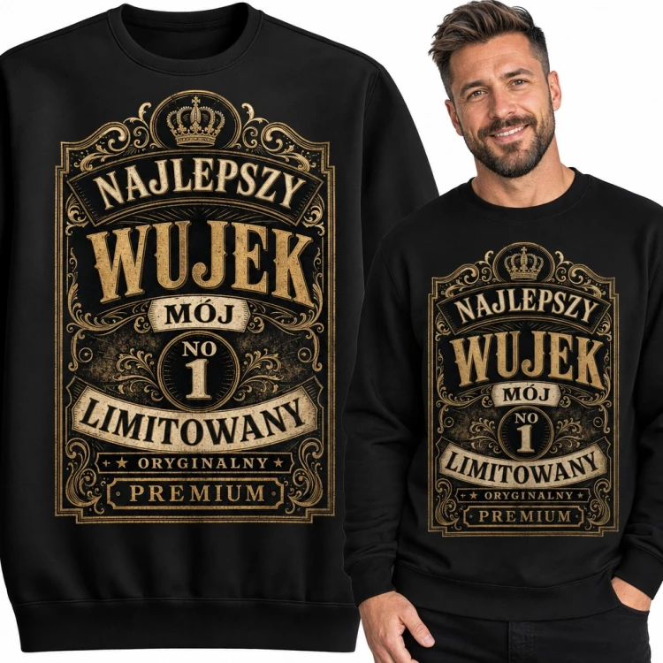 Bluza męska bez kaptura - „Najlepszy wujek” na złotej etykiecie z koroną